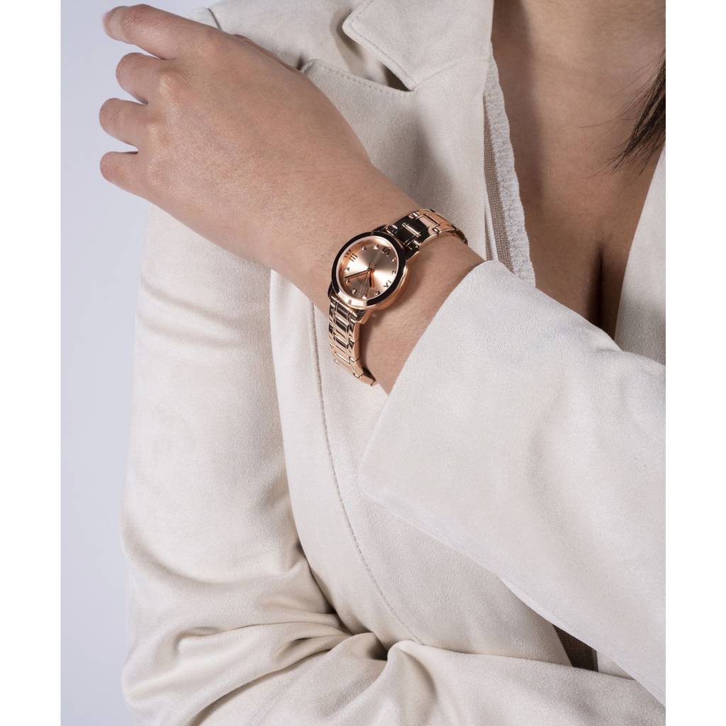 Guess Round 28Mm Rose Gold Dial Analog Women Watch - Gw0532L5 : GW0532L5