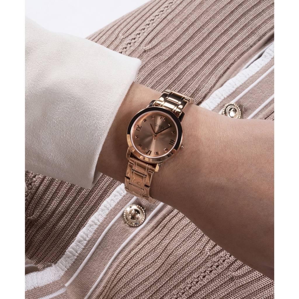 Guess Round 28Mm Rose Gold Dial Analog Women Watch - Gw0532L5 : GW0532L5
