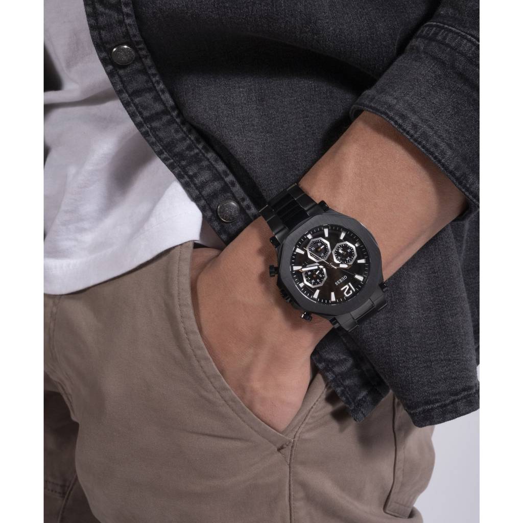Guess Round 46Mm Black Dial Analog Men Watch - Gw0539G3 : GW0539G3
