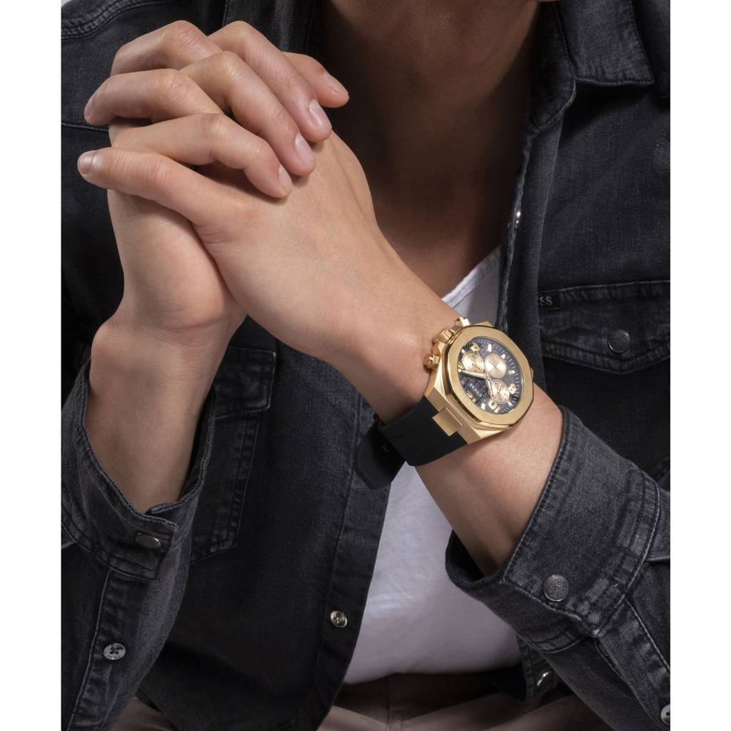 Guess Round 46Mm Black Dial Analog Men Watch - Gw0583G2 : GW0583G2