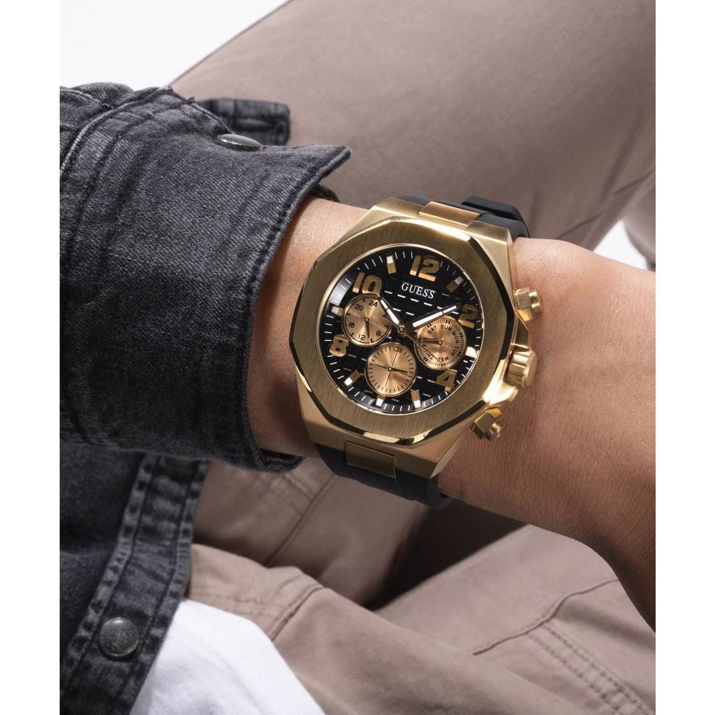 Guess Round 46Mm Black Dial Analog Men Watch - Gw0583G2 : GW0583G2
