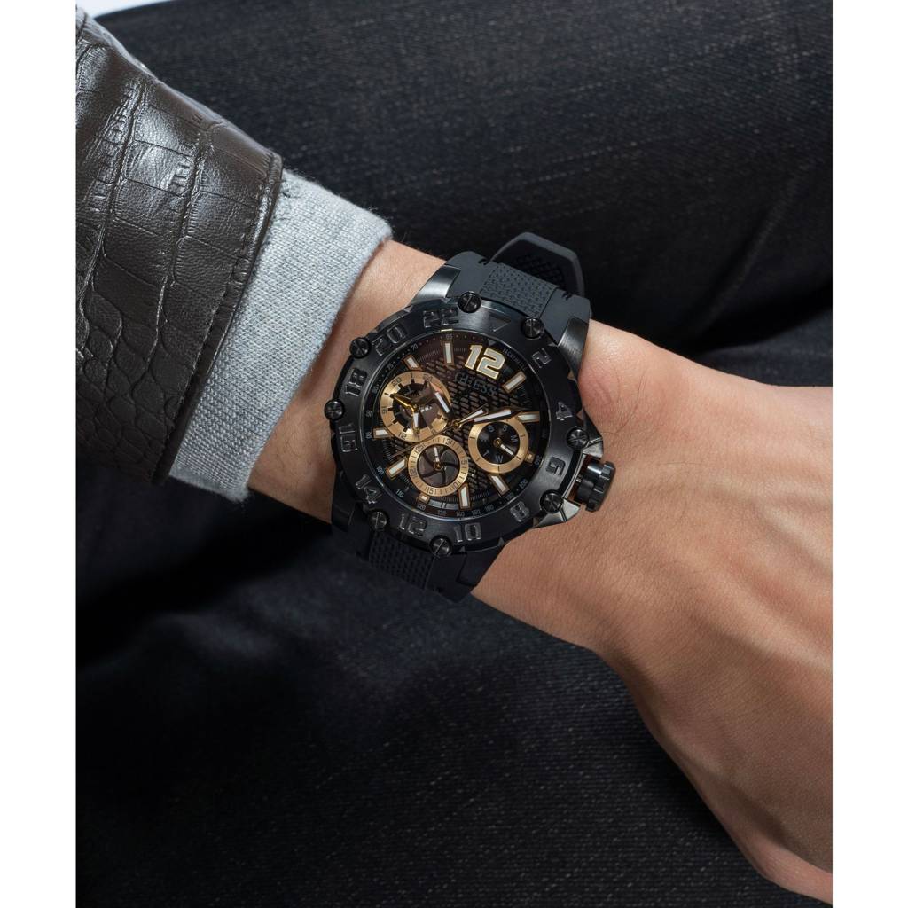 Guess Round 46Mm Black Dial Analog Men Watch - Gw0640G2 : GW0640G2