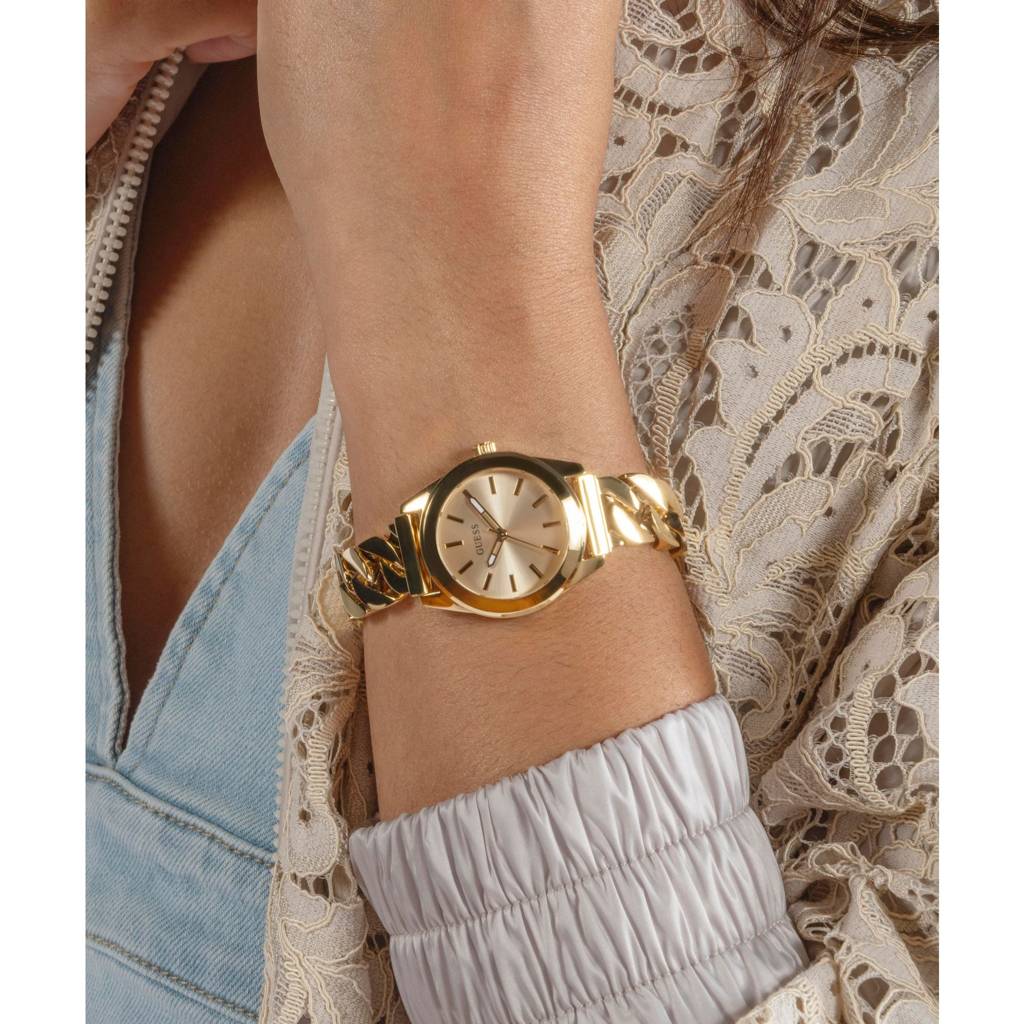 Guess Round 32Mm Champagne Dial Analog Women Watch - Gw0653L1 : GW0653L1