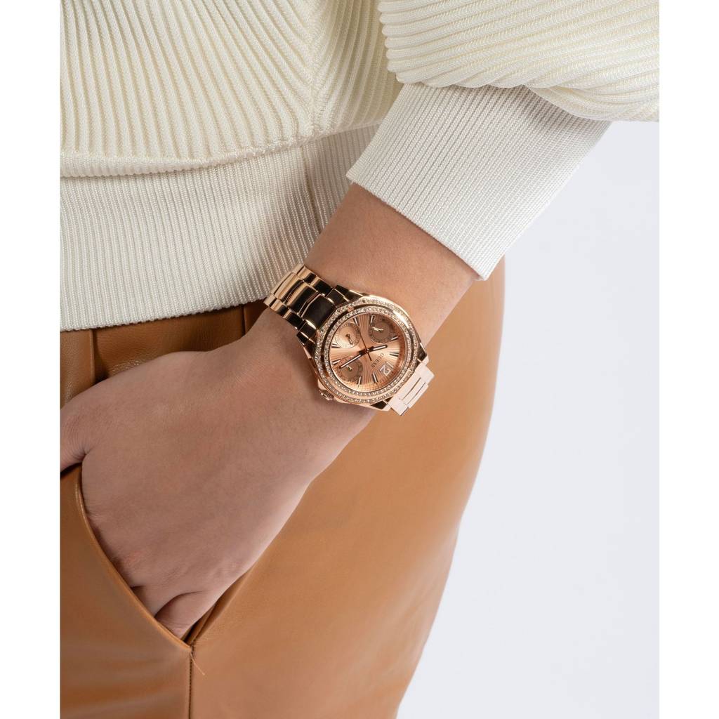 Guess Round 36Mm Rose Gold Dial Analog Women Watch - Gw0685L3 : GW0685L3