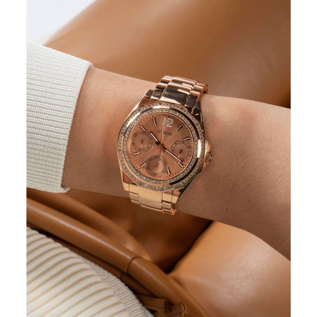 Guess Round 36Mm Rose Gold Dial Analog Women Watch - Gw0685L3 : GW0685L3