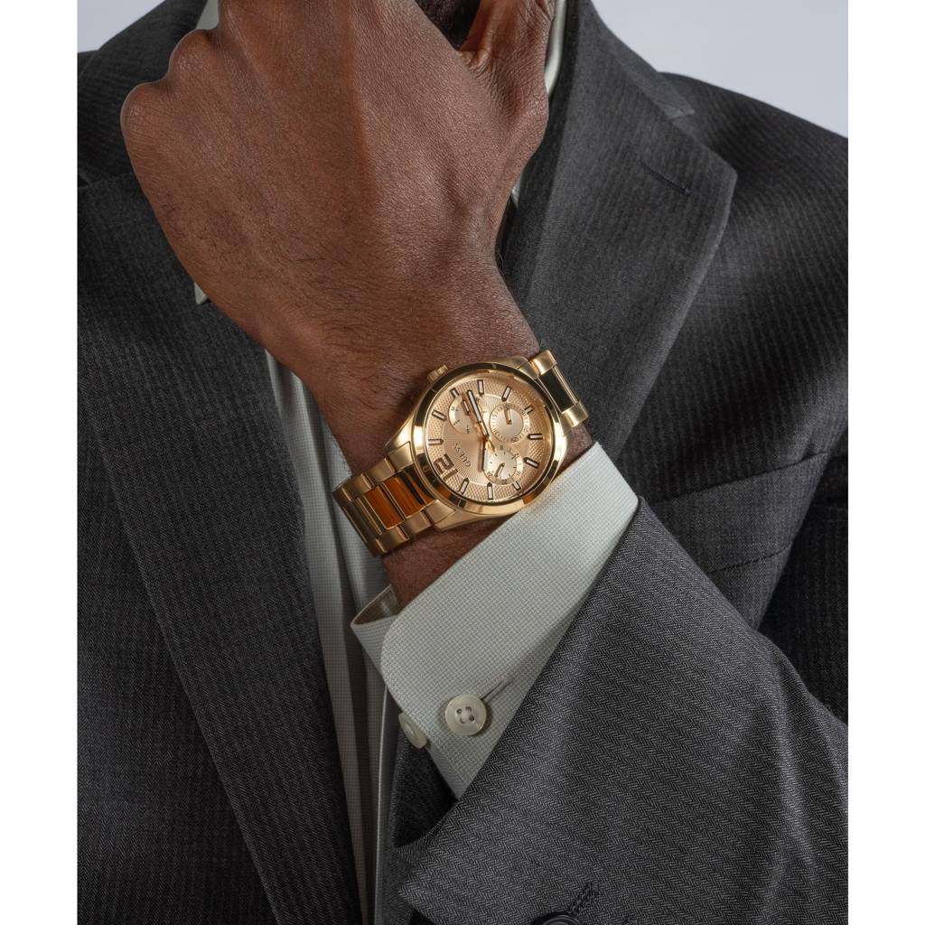 Guess Round 42Mm Champagne Dial Analog Men Watch - Gw0707G3 : GW0707G3