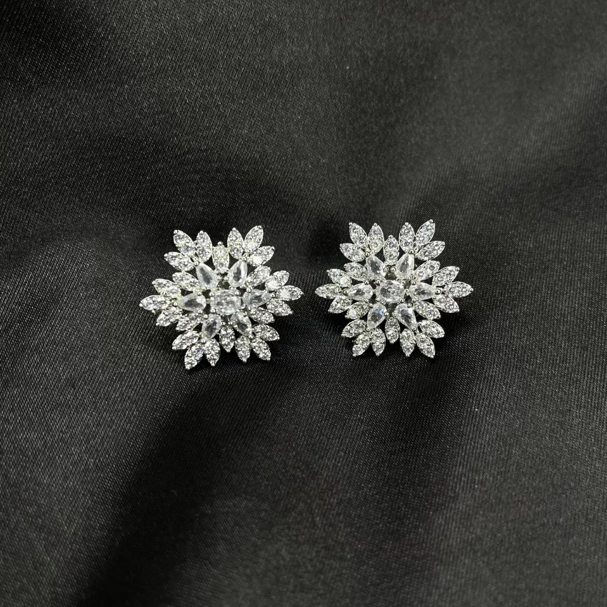 Classy Marquise American Diamond Stone Floral Stud Earrings- Ruby