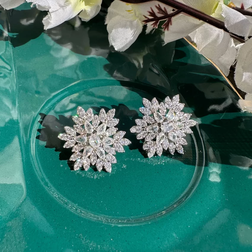 Classy Marquise American Diamond Stone Floral Stud Earrings- Ruby