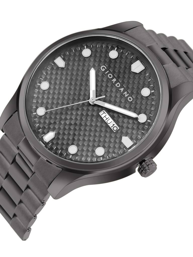 Analog Watch For Men With Two-Tone Stainless Steel Strap & Textured Dial, Day-Date Display, Elegant Casual Style : GZ-50122-22