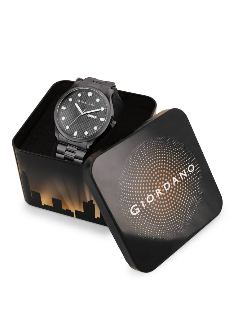 Analog Watch For Men With Two-Tone Stainless Steel Strap & Textured Dial, Day-Date Display, Elegant Casual Style : GZ-50122-22