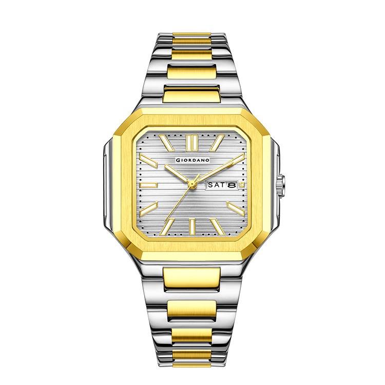 Giordano Square Formal Watch For Men – Textured Dial,Day & Date Display And Stylish Stainless Steel Strap : GZ-50140-22