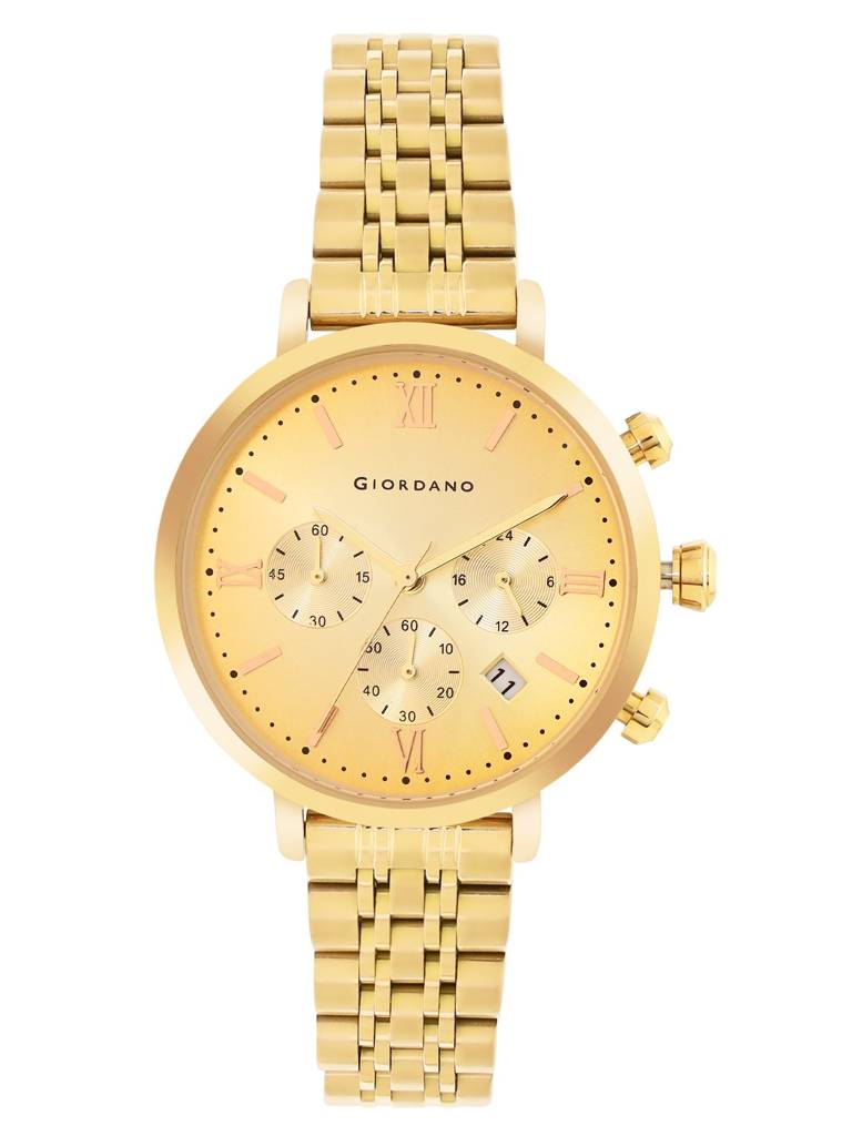Giordano Analog Multifunction Watch For Women | Curved Glass, Stainless Steel Strap, Date Display And Roman Indi : GZ-60072-44