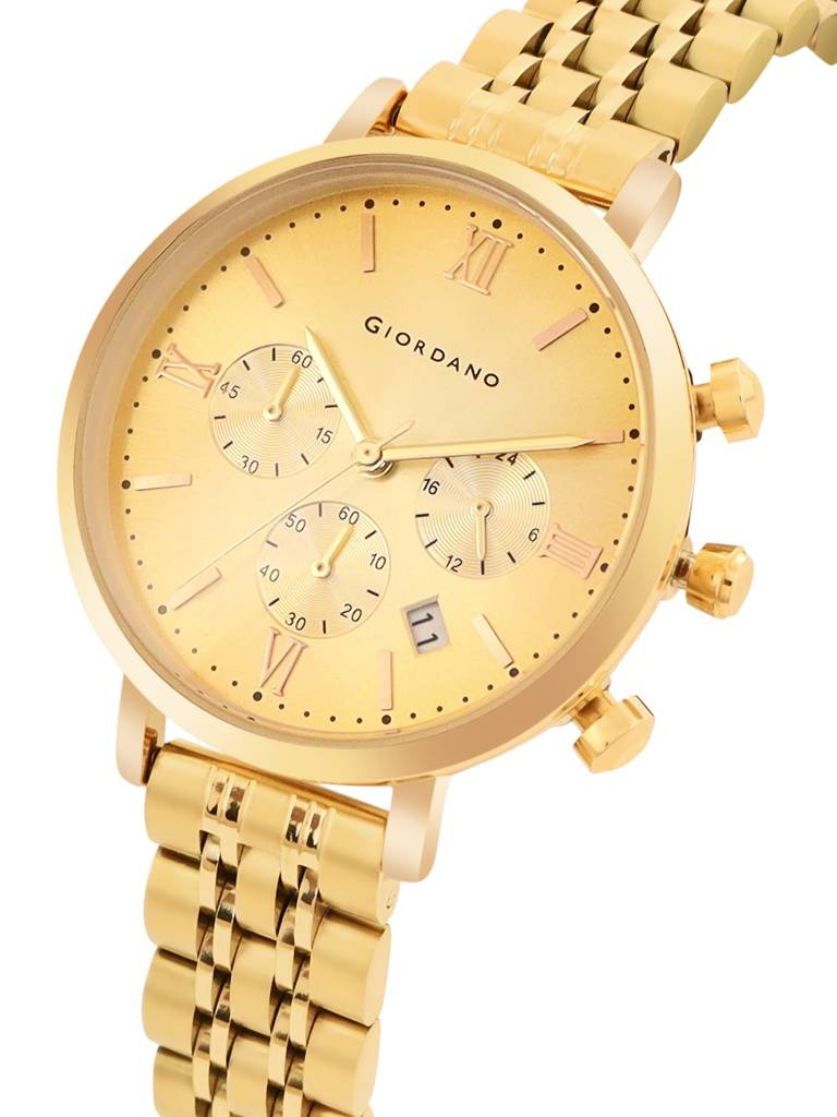 Giordano Analog Multifunction Watch For Women | Curved Glass, Stainless Steel Strap, Date Display And Roman Indi : GZ-60072-44