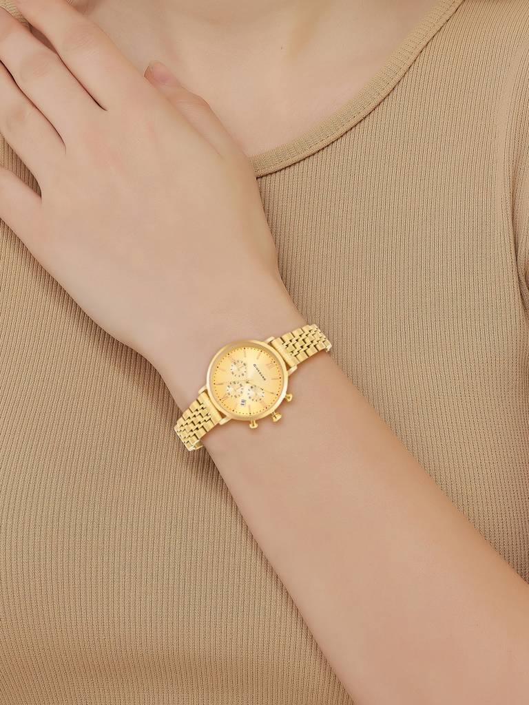 Giordano Analog Multifunction Watch For Women | Curved Glass, Stainless Steel Strap, Date Display And Roman Indi : GZ-60072-44