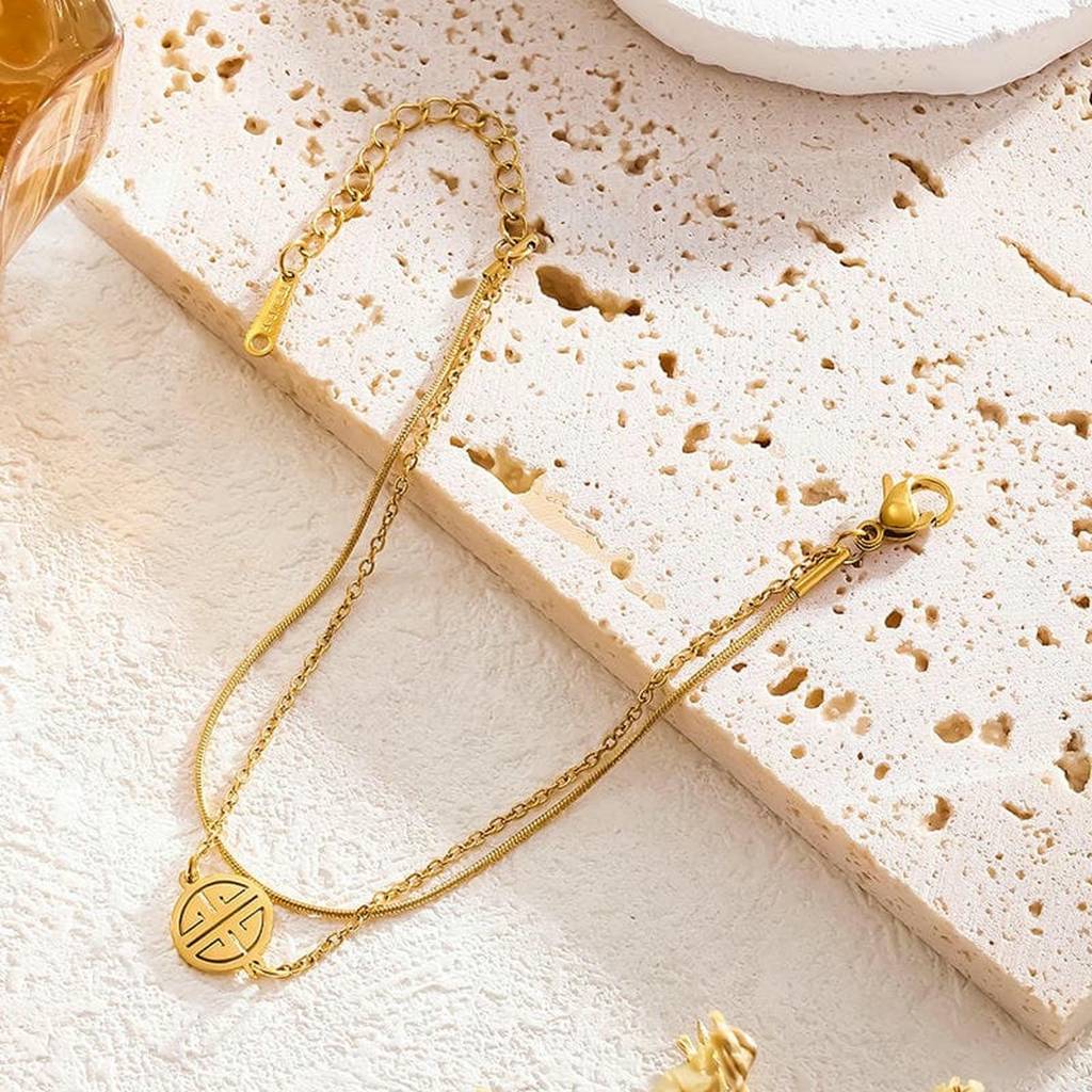 Gold-Plated Layered Bracelet For Women | Minimal Charm Chain Bracelet : AST-ANK-0005