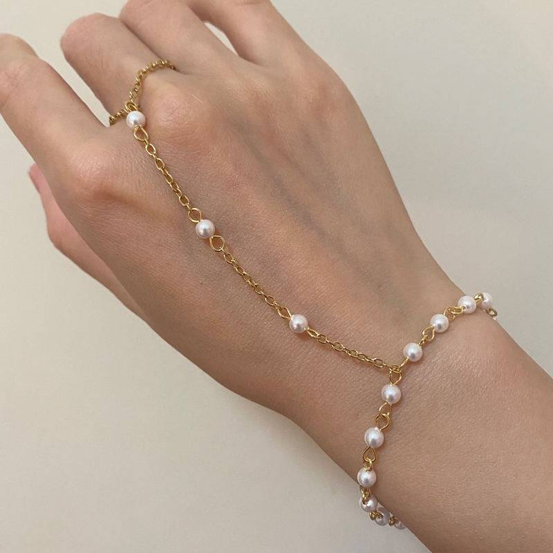 Gold Plated Daily Wear Ira Pearl Hand Chain Bracelet : JDBW2404002