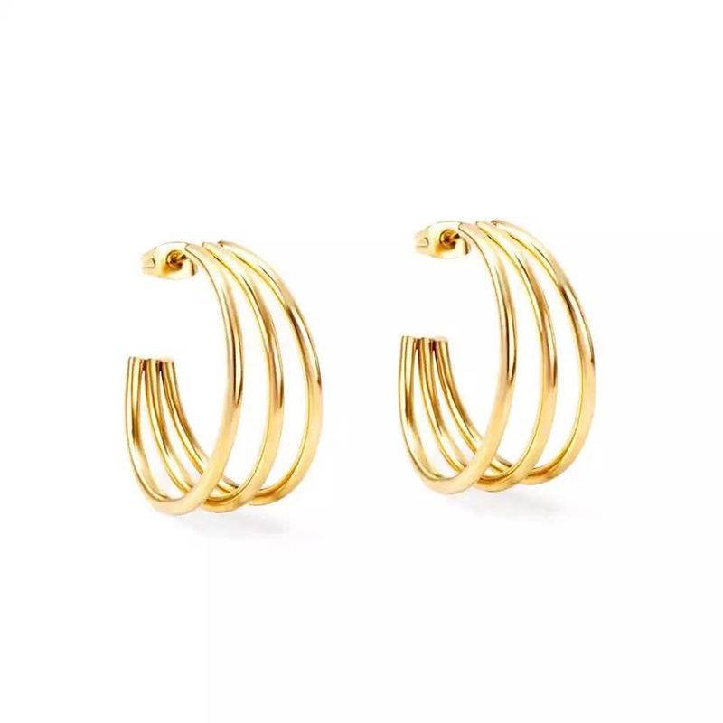 Gold Plated Multi-Layer Hoop Earrings For Women | Triple Line Designer Hoops | Minimal Trendy Everyday Earrings : AST-EAR-0009