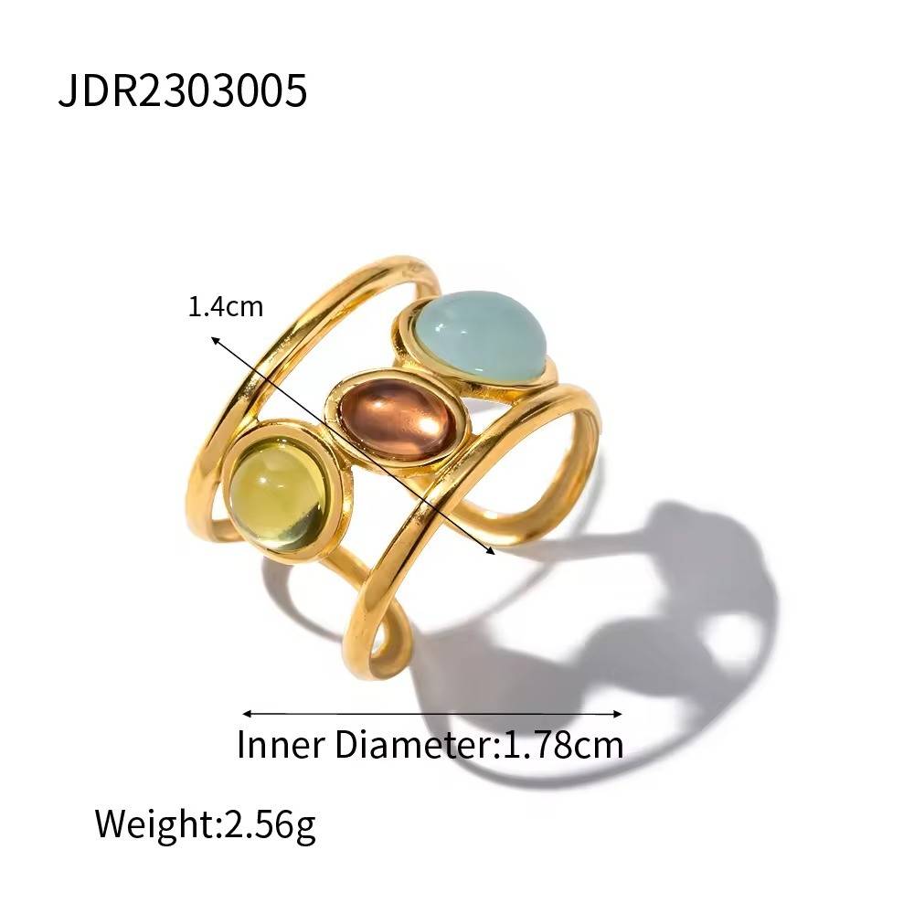 18K Gold Plated Anti-Tarnish Adjustable Multicolor Ring : RIN-253-G