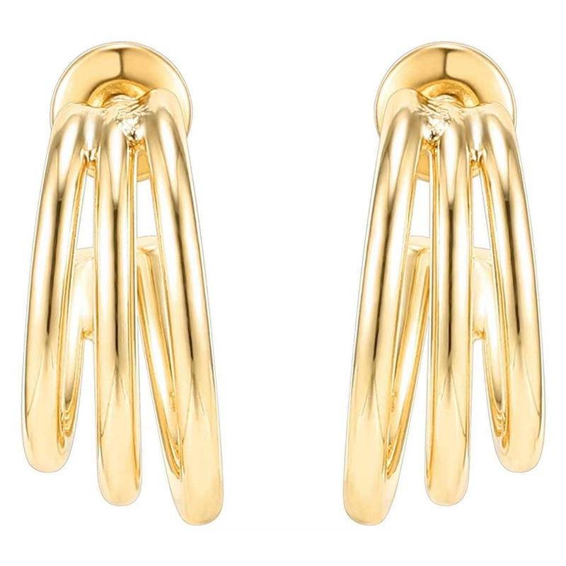 Gold Plated Multi-Layer Hoop Earrings For Women | Triple Line Designer Hoops | Minimal Trendy Everyday Earrings : AST-EAR-0009