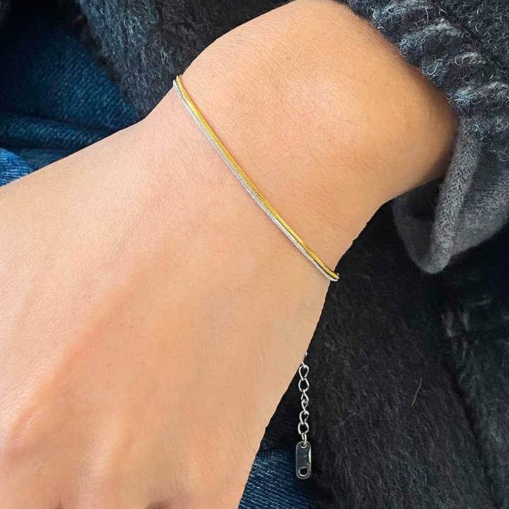 18K Gold Plated Anti-Tarnish Dual-Tone Silver Link Chain Bracelet : BRA-474