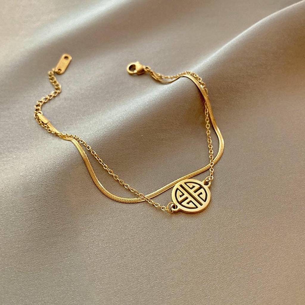 Gold-Plated Layered Bracelet For Women | Minimal Charm Chain Bracelet : AST-ANK-0005