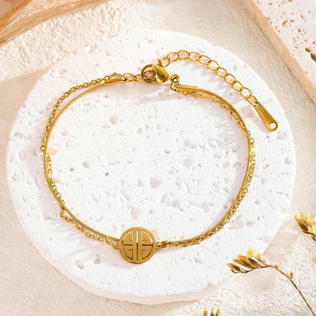 Gold-Plated Layered Bracelet For Women | Minimal Charm Chain Bracelet : AST-ANK-0005