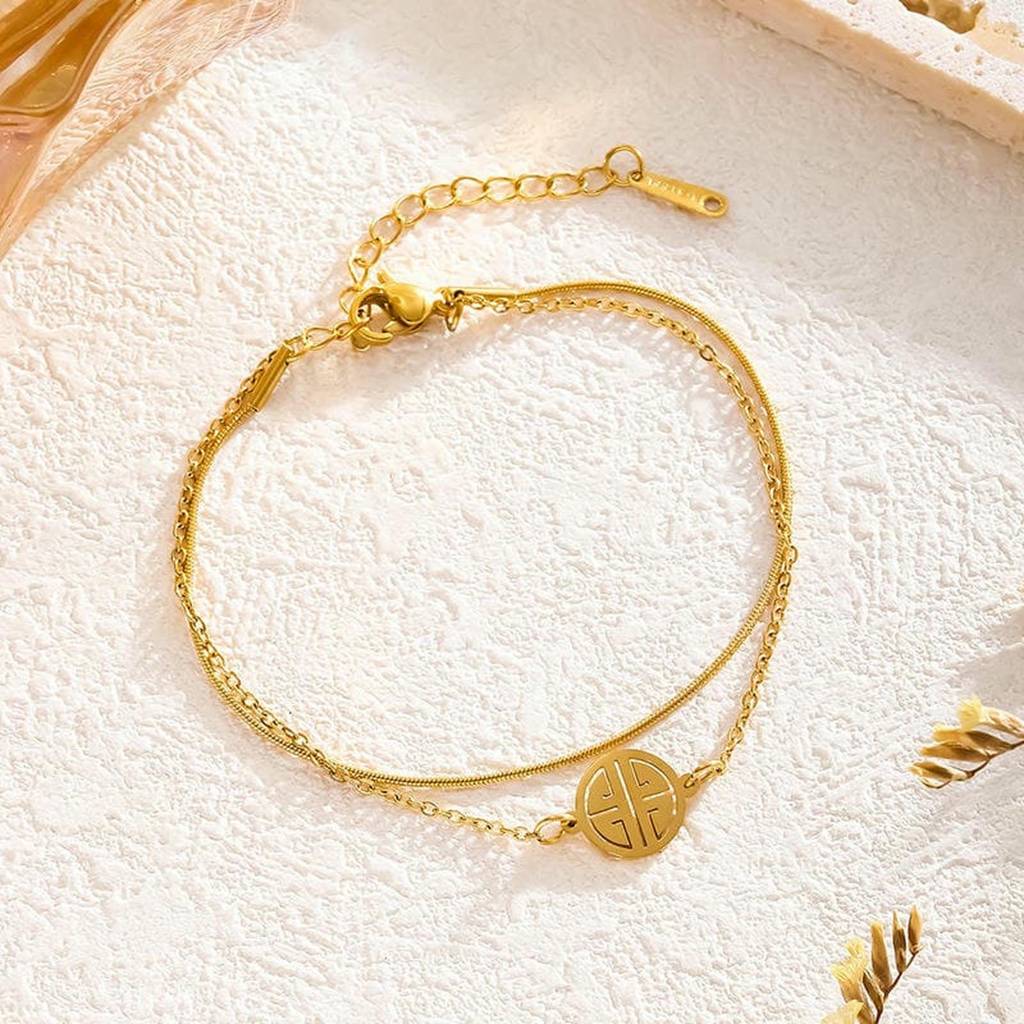 Gold-Plated Layered Bracelet For Women | Minimal Charm Chain Bracelet : AST-ANK-0005