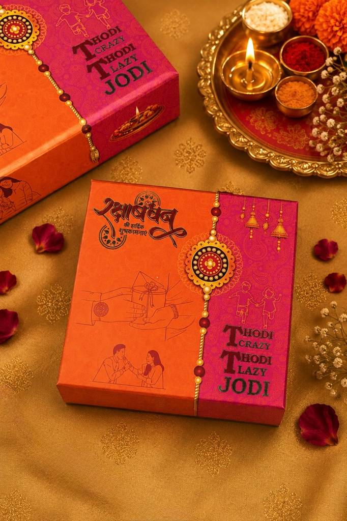Peach Kundan Rakhi & Lumba Hamper Set : HAM-010