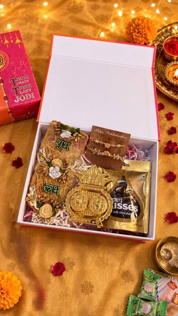 Peach Kundan Rakhi & Lumba Hamper Set : HAM-010