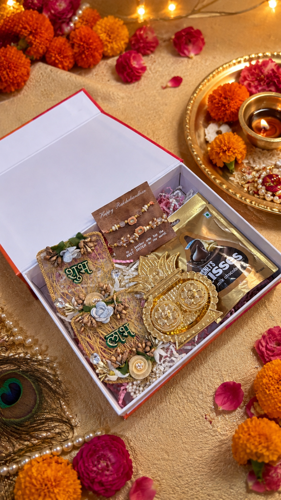 Peach Kundan Rakhi & Lumba Hamper Set : HAM-010