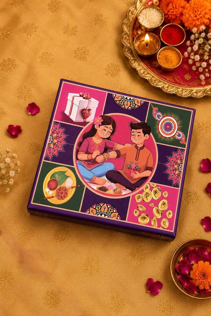 White Kundan And Pearls Rakhi & Lumba Hamper Set : HAM-015