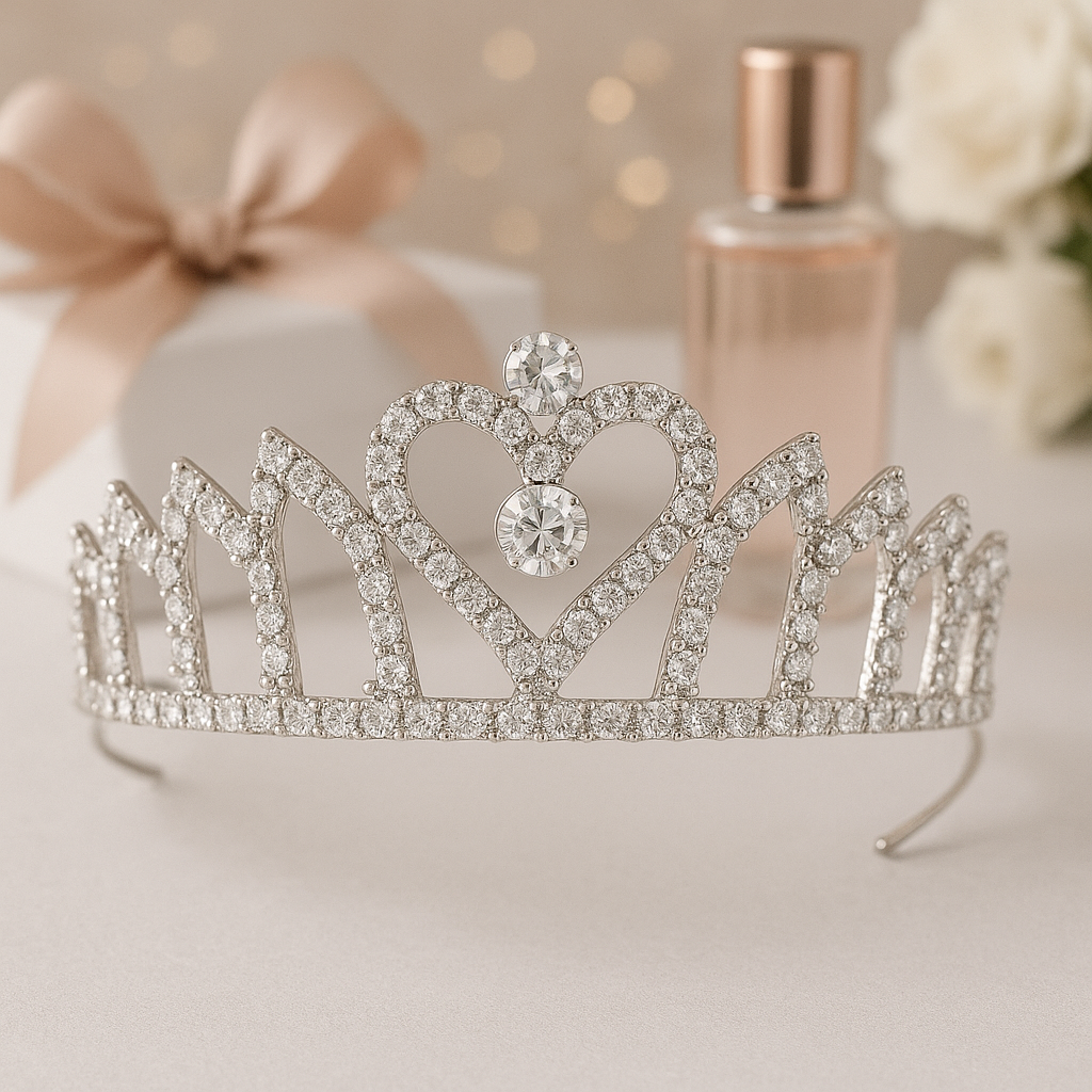 Silver Crystal Tiara For Women -- Elegant Rhinestone Flower Crown Headband For Brides, Weddings, Prom & Pageants : M4SK-HART-PRO