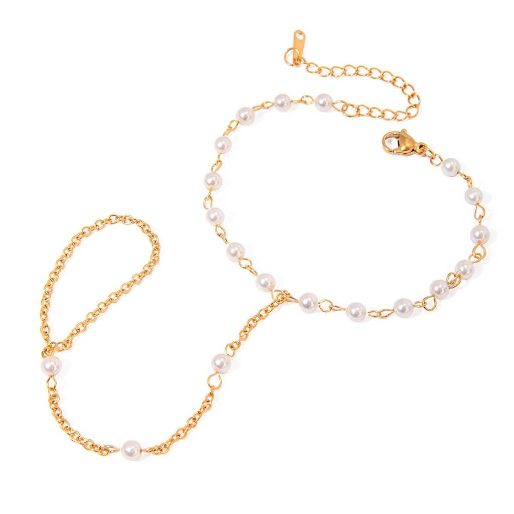 Gold Plated Daily Wear Ira Pearl Hand Chain Bracelet : JDBW2404002