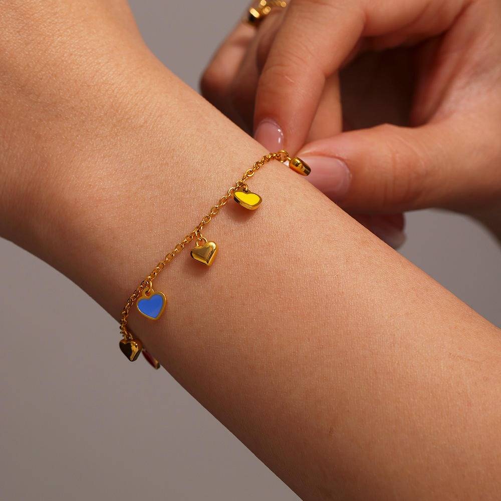 18K Gold Plated Heart Charm Bracelet For Women : SSBR55