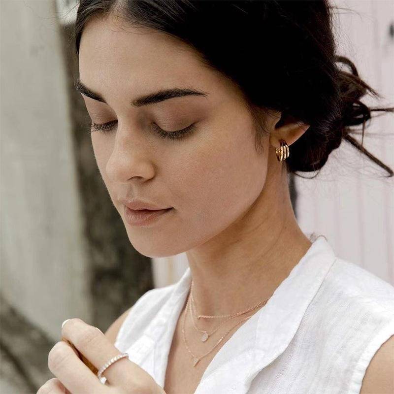 Gold Plated Multi-Layer Hoop Earrings For Women | Triple Line Designer Hoops | Minimal Trendy Everyday Earrings : AST-EAR-0009