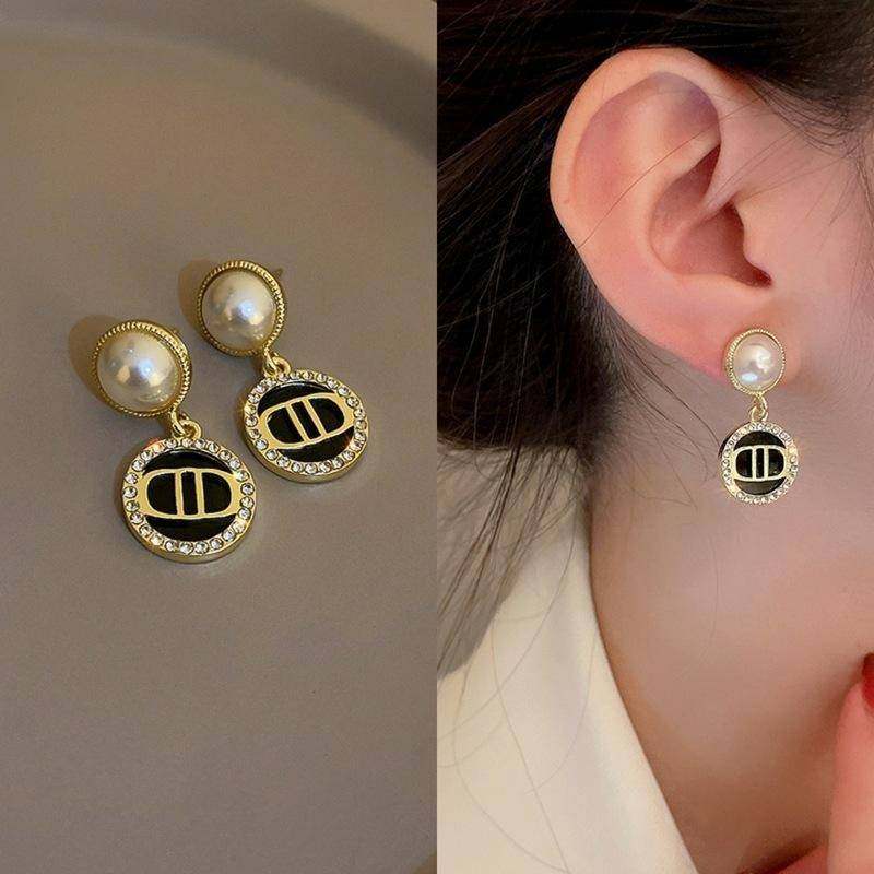 Black Disc Pearl Drop Earrings For Women | Gold Plated Crystal Studded Designer Earrings | Elegant Party & Luxu : AST-EAR-0072