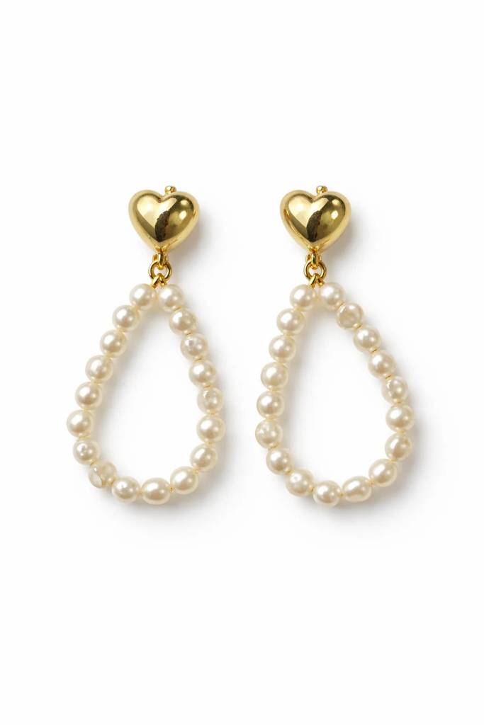 Heart Hoop Pearl Drop Earrings : ERG-HRT-HP-PRL-DRP