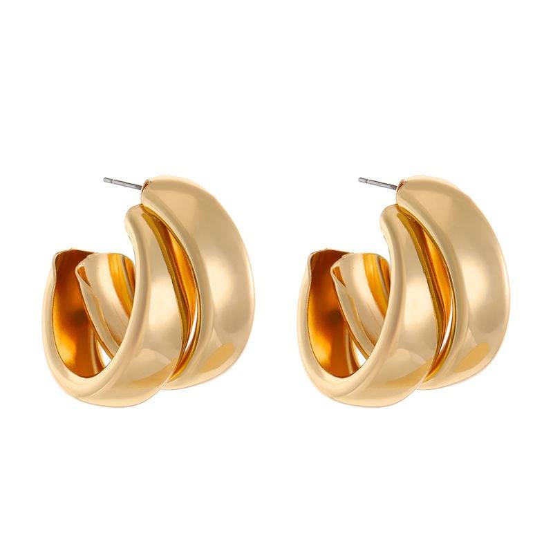 Gold Plated Chunky Hoop Earrings For Women | Double Layer Twist Design Hoops | Trendy Statement Earrings For Da : AST-EAR-0008