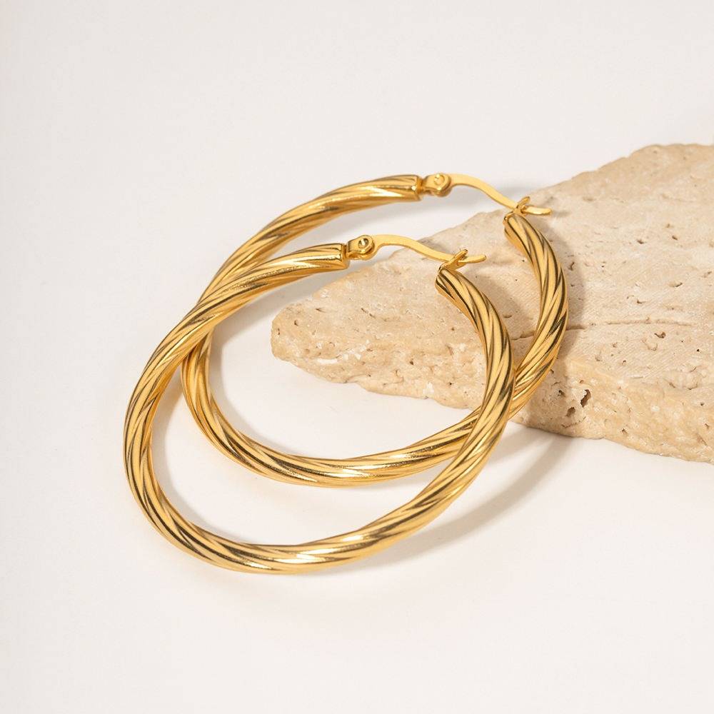 Gold Plated Daily Wear Bold Twisty Hoop Earring : JDWE2303027
