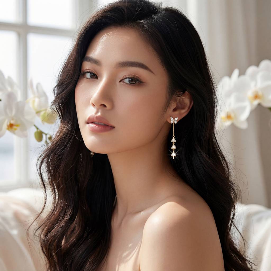 Korean Monarch Tiered Crystal Drop Earrings : YUFSER269