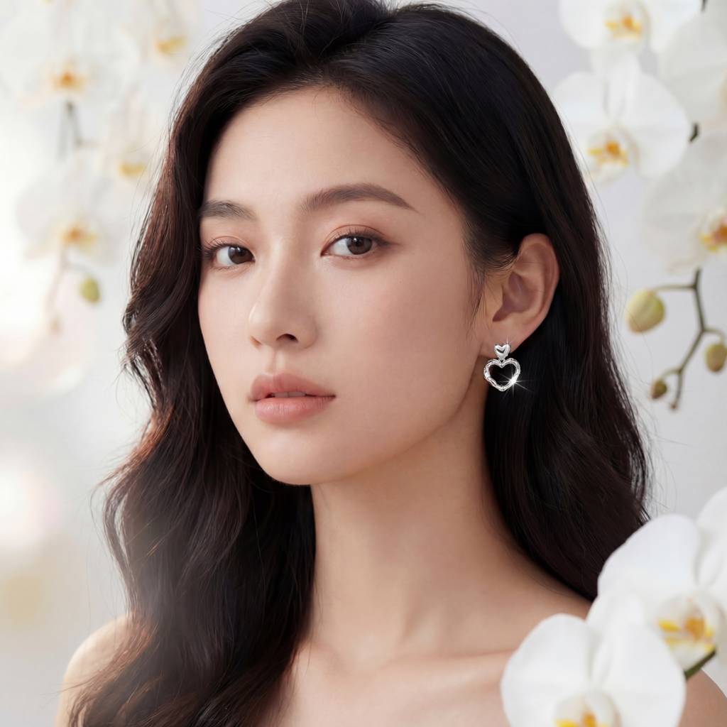 Korean Abstract Double Heart Dangles : YUFSER267