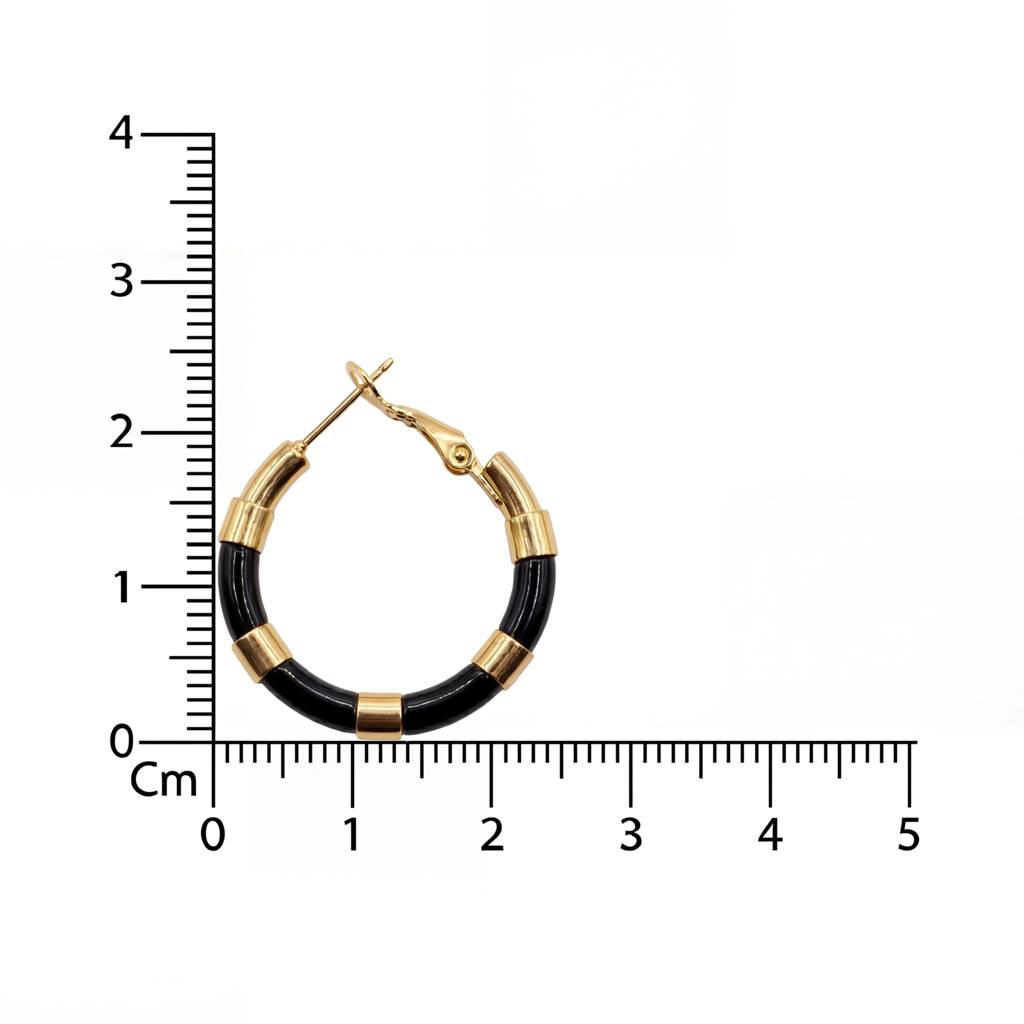Korean Onyx & Gold Segmented Hoops : YUFSER272