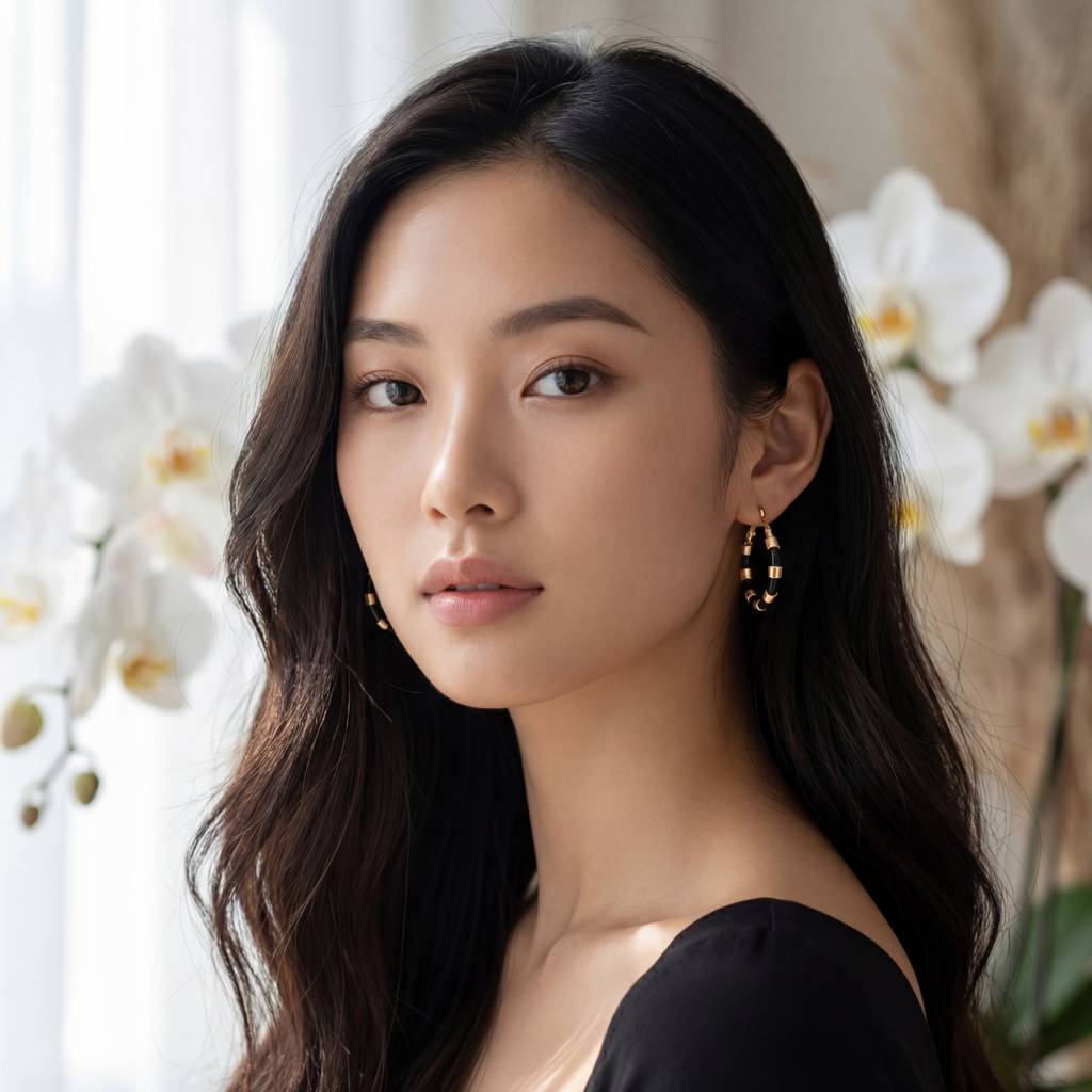 Korean Onyx & Gold Segmented Hoops : YUFSER272