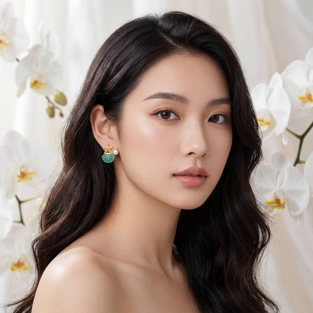 Korean Ocean Trio Starfish & Scallop Earrings : YUFSER274