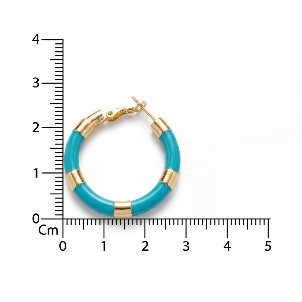 Korean Turquoise & Gold Segmented Hoops : YUFSER275