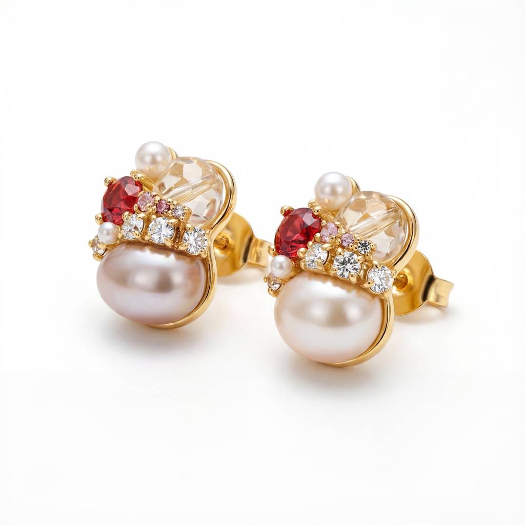 Korean Vintage Royal Gem & Pearl Earrings : YUFSER278