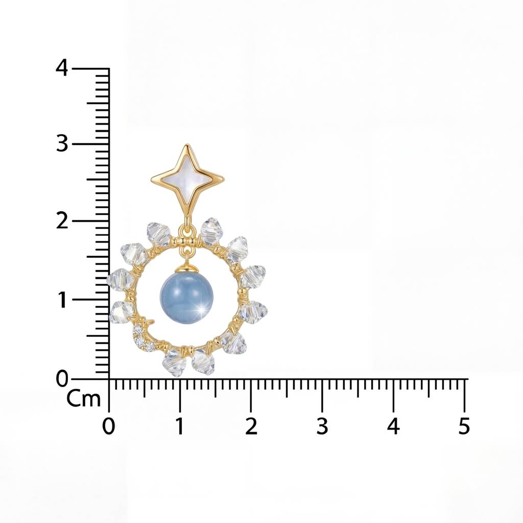 Korean Celestial Blue Moon & Star Drop Earrings : YUFSER279