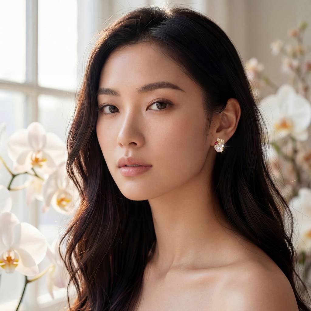 Korean Vintage Royal Gem & Pearl Earrings : YUFSER278