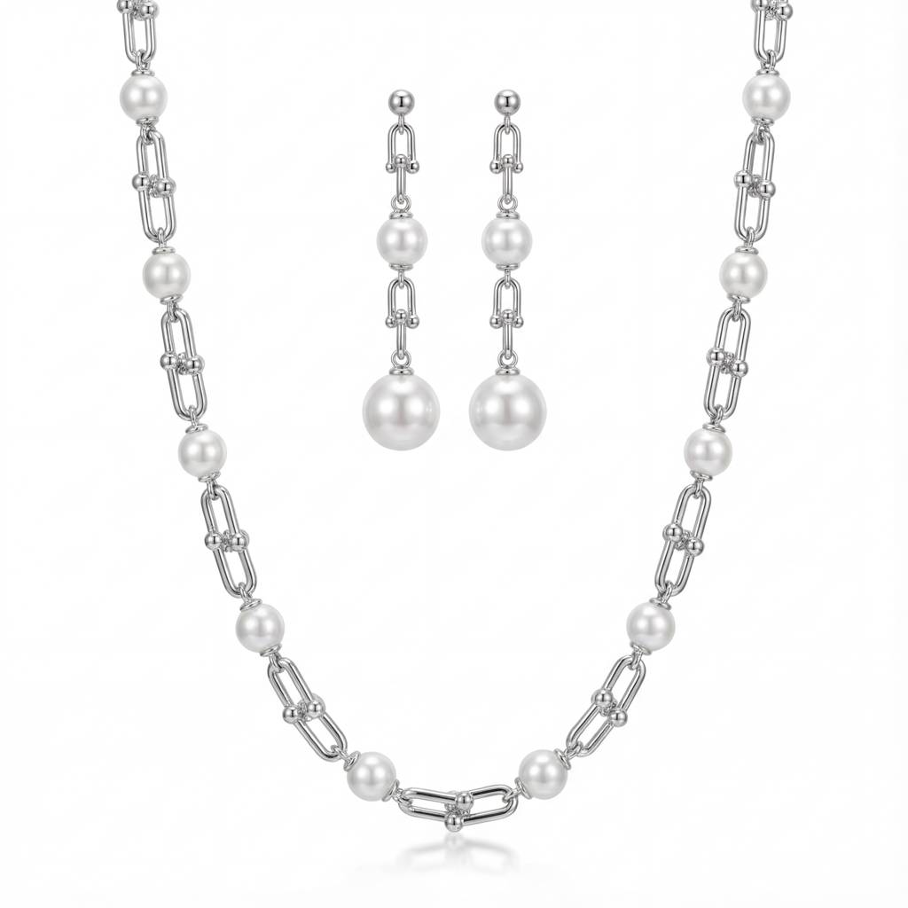 Korean  Hardware Pearl Necklace Set : YUFSNS001