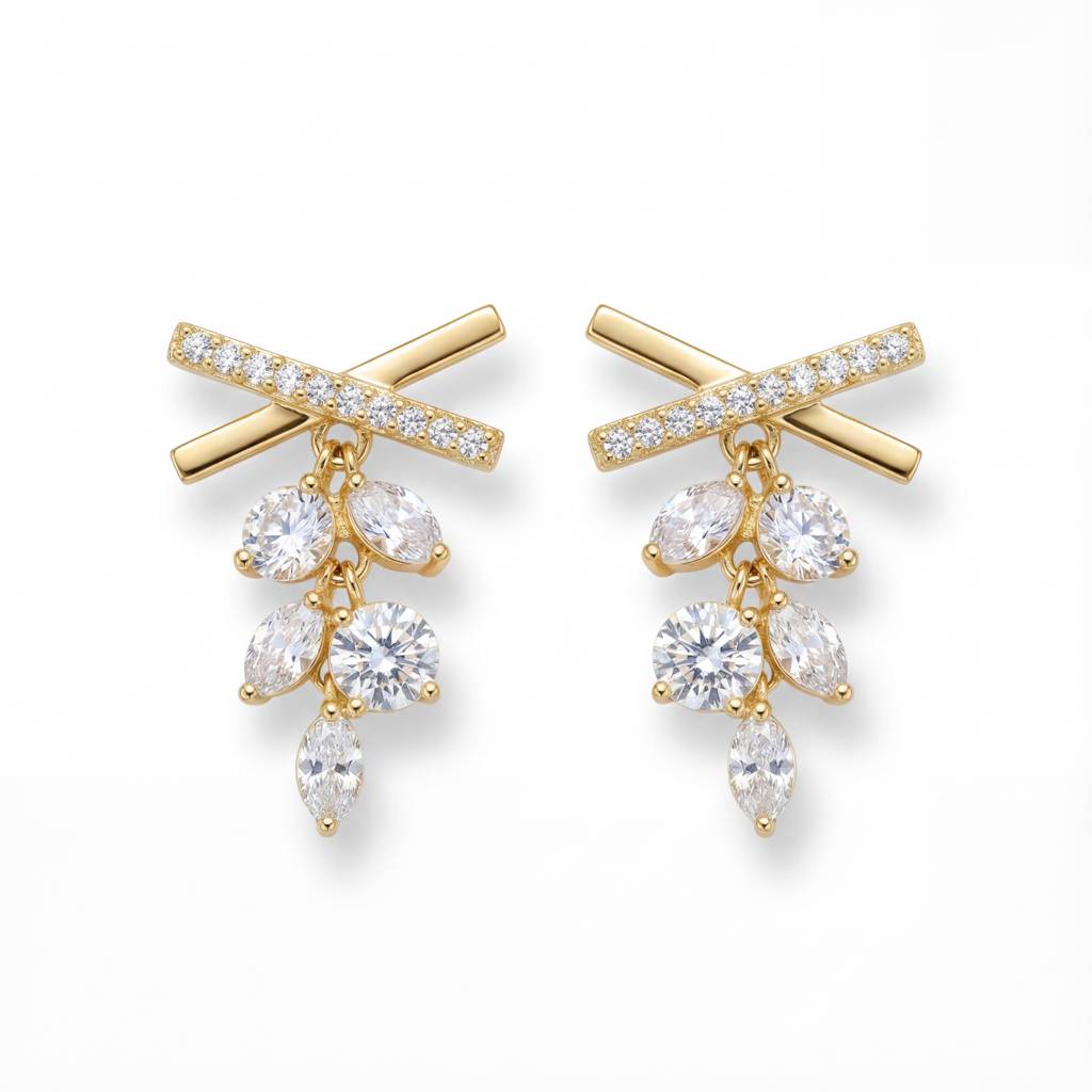 Korean Crystal Cascade Criss-Cross Studs : YUFSER282